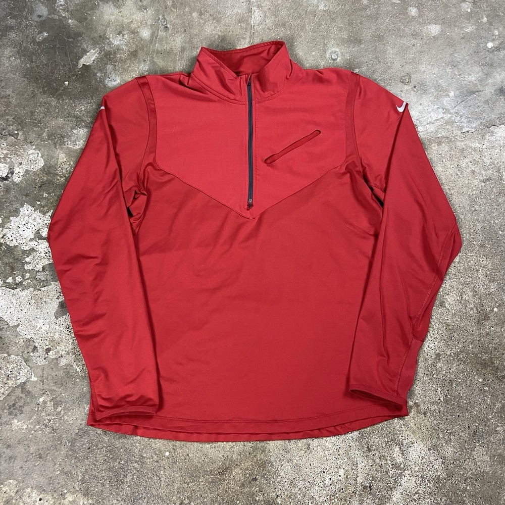 Nike Running 1/4 Zip Size XL Red Mock Neck Pullover Swoosh Logo